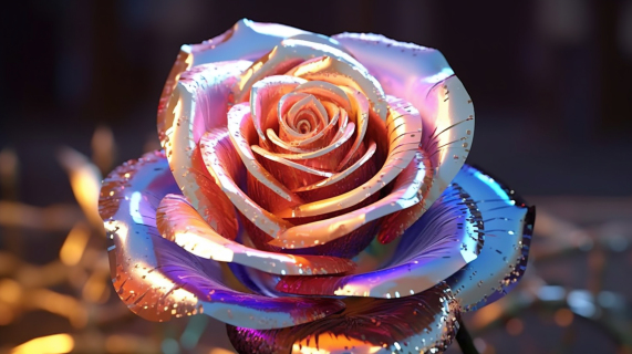 机械精准的琥珀银色玫瑰摄影图