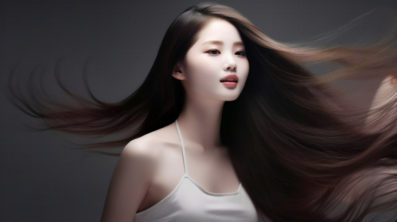 长发在光芒四溢的风中摄影图片