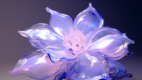 蓝紫花在流体玻璃般的雕塑风格中的摄影图片