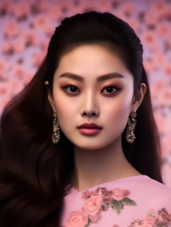 浪漫淡粉色背景下的越南风情模特摄影图