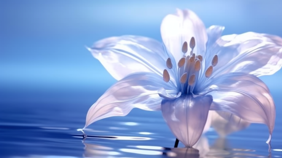 幻境中的蓝花与花瓣摄影图