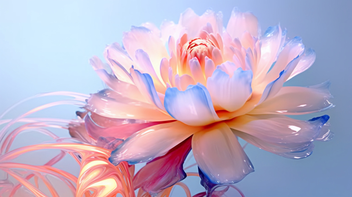 柔和光影下的蓝粉花朵摄影图版权图片下载