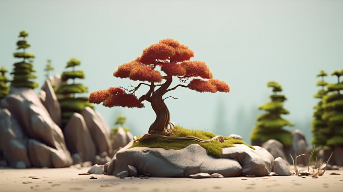 清新自然的大树石头摄影图片