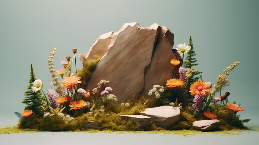 花园中的石头绿植摄影图片