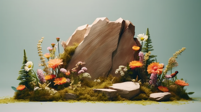 花园中的石头绿植摄影图片