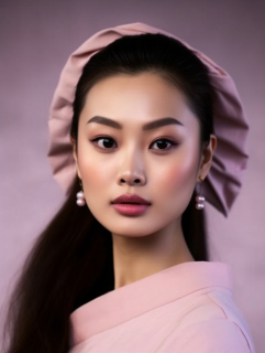 越南传统风格的长发亚洲模特摄影图片