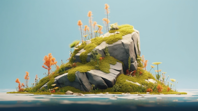 山岩间的黄色小树摄影图片