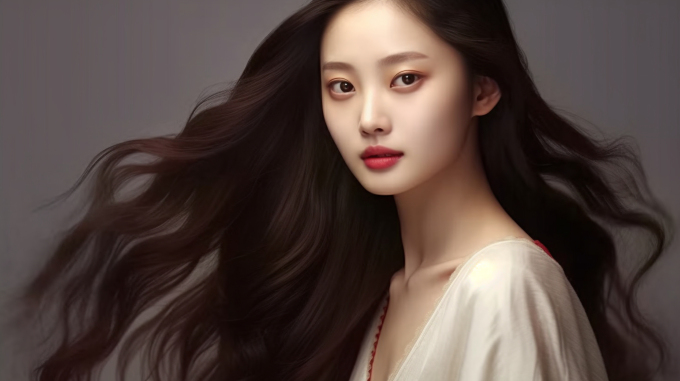 柔雾轻灵黑发韩国女孩摄影图