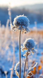 草地上的植物结霜冷冻自然之美摄影图片
