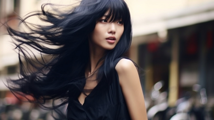 自信的中国女性发型模特户外摄影版权图片下载