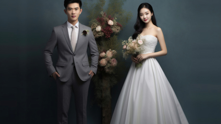 中国白婚纱新人摄影图片