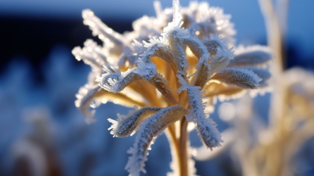 寒冷中的花朵结霜摄影图片