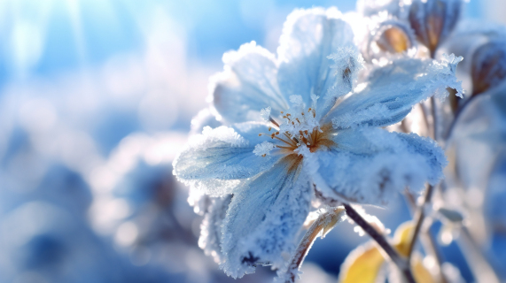 花朵上结霜的摄影图片