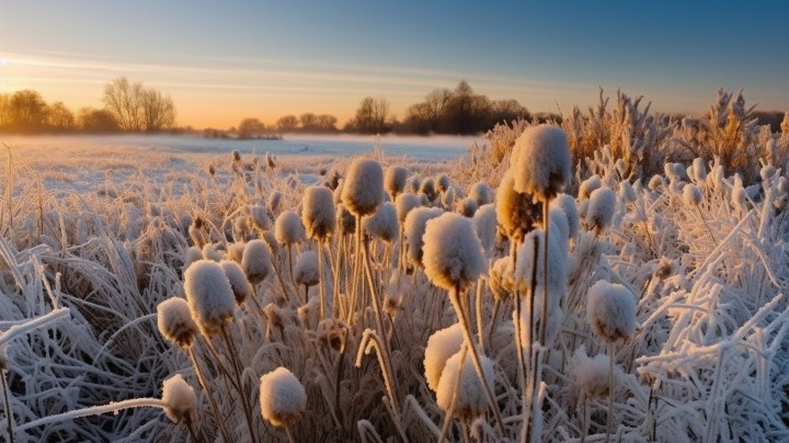 冬日阳光下的枯草被霜覆盖摄影图版权图片下载
