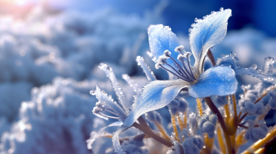 绚烂阳光下的花上结霜摄影图片