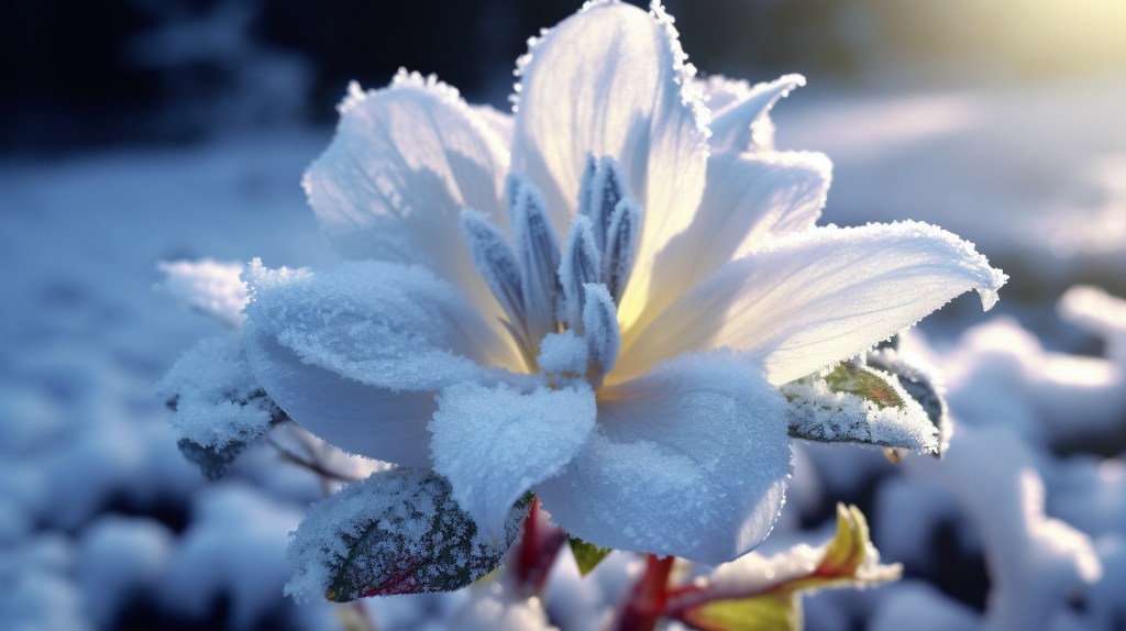花上结霜阳光明媚摄影图版权图片下载