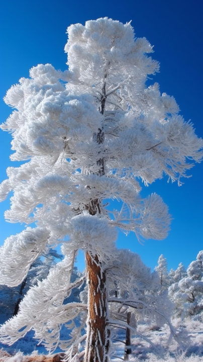 树上结霜的叶子摄影版权图片下载