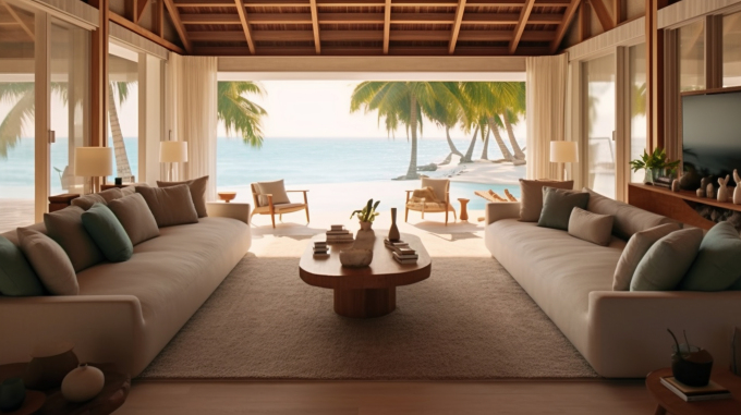 海滨酒店极简客厅摄影图片