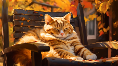 秋日阳光下的橘猫摄影图