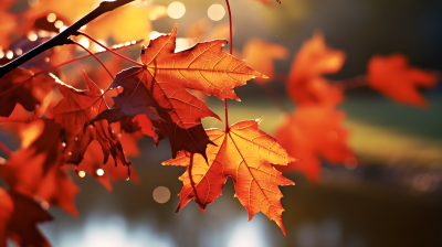 秋季阳光下的红枫叶近景摄影图片
