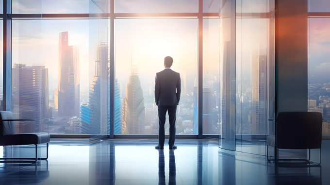 未来办公室窗外观景摄影图