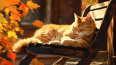 秋日阳光下的猫咪睡觉摄影图