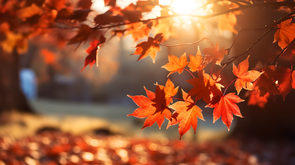 秋阳下的红枫叶唯美景色摄影图