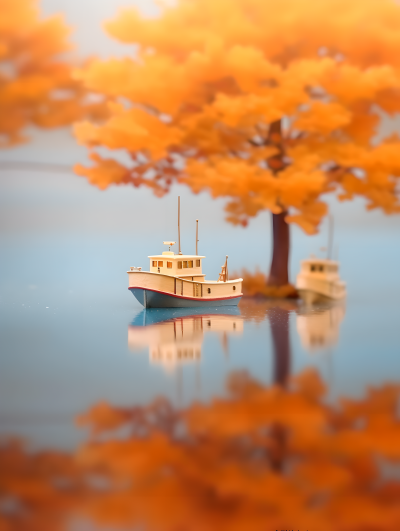 秋日树林中的两艘船