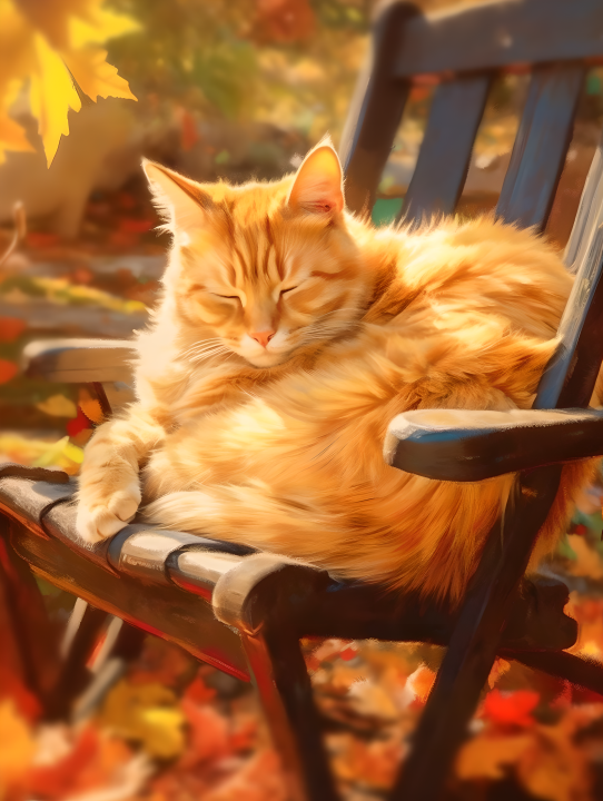 睡着的橙色橘猫秋日暖阳景色摄影图版权图片下载