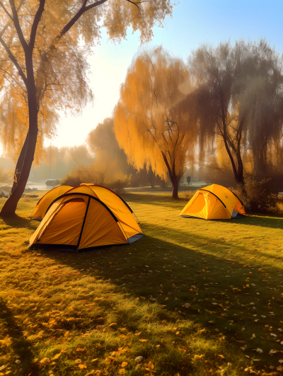 秋日公园帐篷野营摄影图片