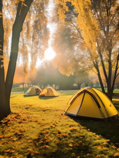 秋天公园的帐篷摄影图片