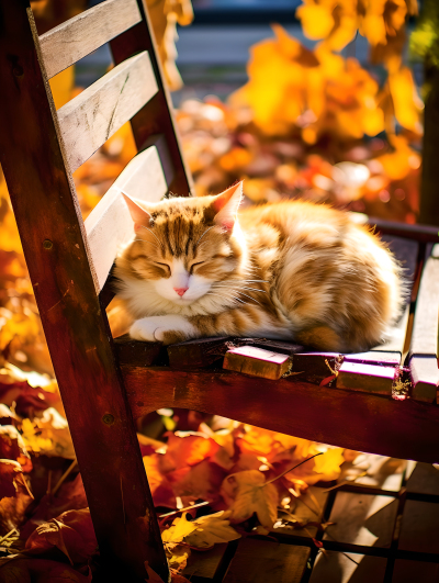 秋天午后猫咪沉睡的美景摄影图片