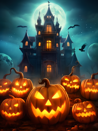 南瓜发光微笑人脸摄影图片