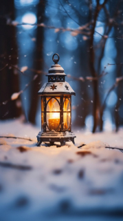 雪地树旁烛灯景观摄影图片