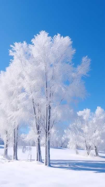 大自然中童话般的雪景摄影图版权图片下载
