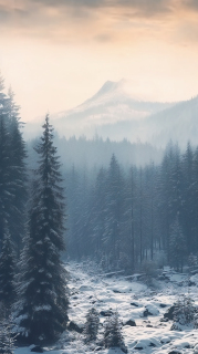 银装素裹的雪中森林摄影图