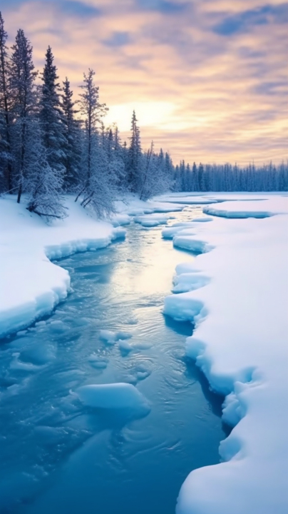 冰天雪地中的冰河摄影图版权图片下载