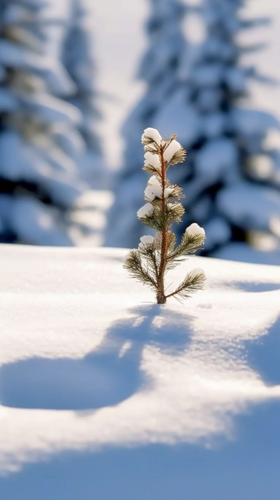 冬日林间小松树摄影图片