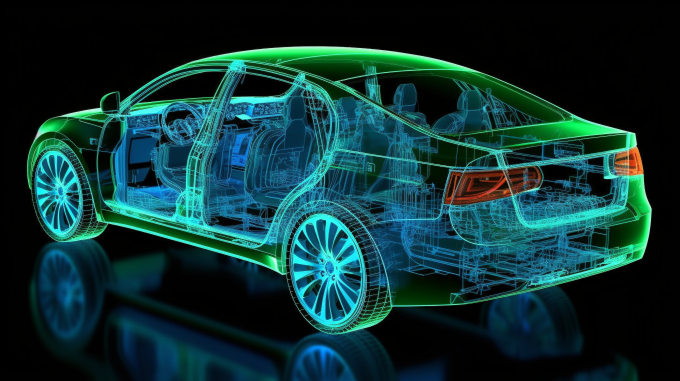 蓝绿色高细节电动车充电摄影图片