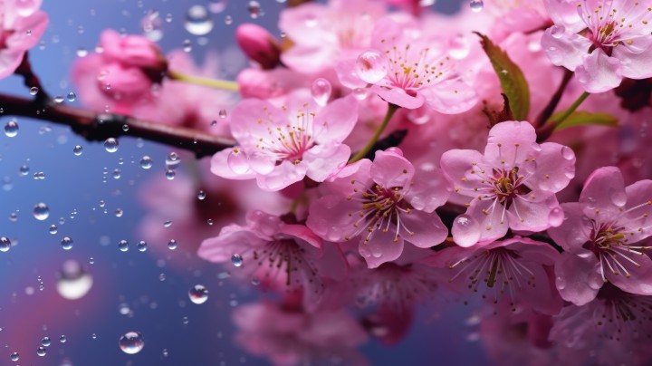 有机材质粉色樱花水滴摄影版权图片下载
