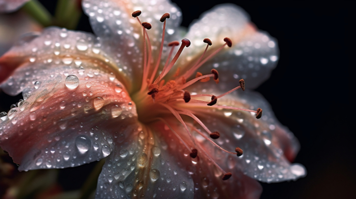 露珠滴湿花瓣的摄影图版权图片下载