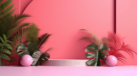 植物在粉色抽象背景上的摄影图