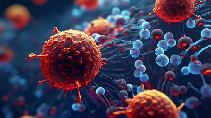 细胞结构病毒和细胞壁的3D渲染摄影图版权图片下载