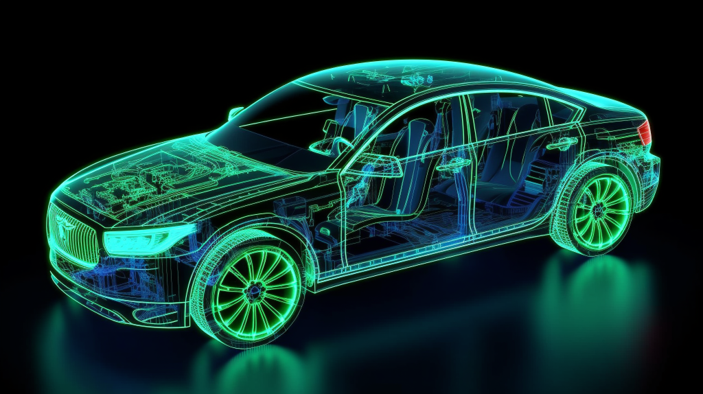 高细节电动车内部结构透视摄影图片