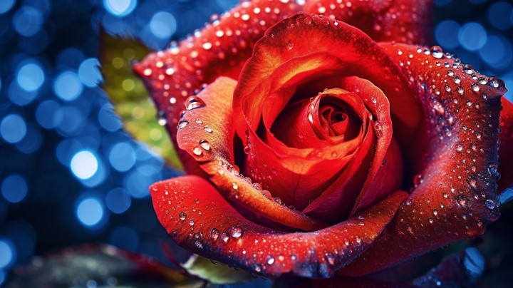 绽放的玫瑰花瓣上的晶莹露珠摄影图版权图片下载