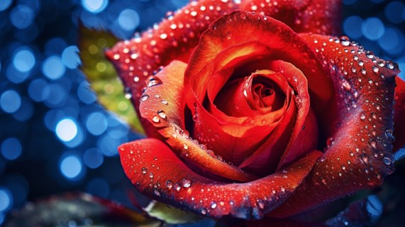 绽放的玫瑰花瓣上的晶莹露珠摄影图