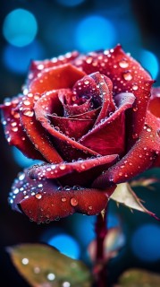 绽放玫瑰花瓣上晶莹露珠的摄影图