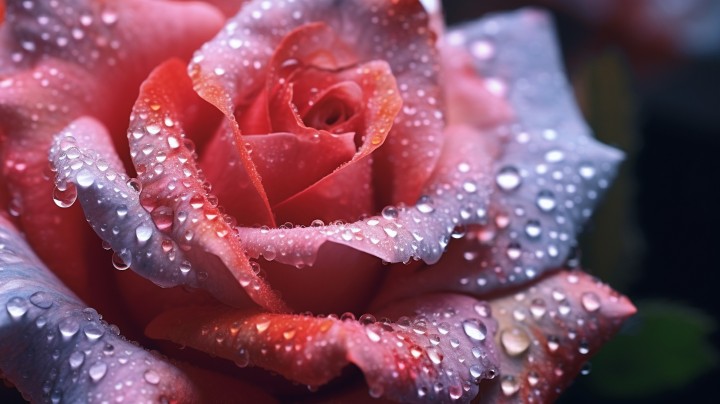 盛开的玫瑰花瓣上闪耀着细腻的露珠摄影图版权图片下载