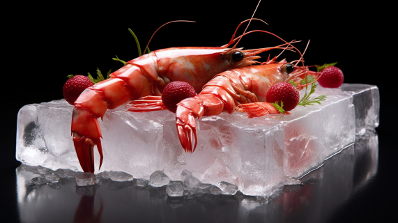 红冻虾与浆果逼真的摄影图