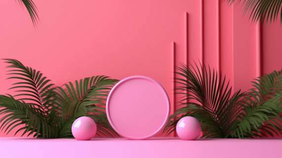 热带植物与粉色抽象背景的摄影图